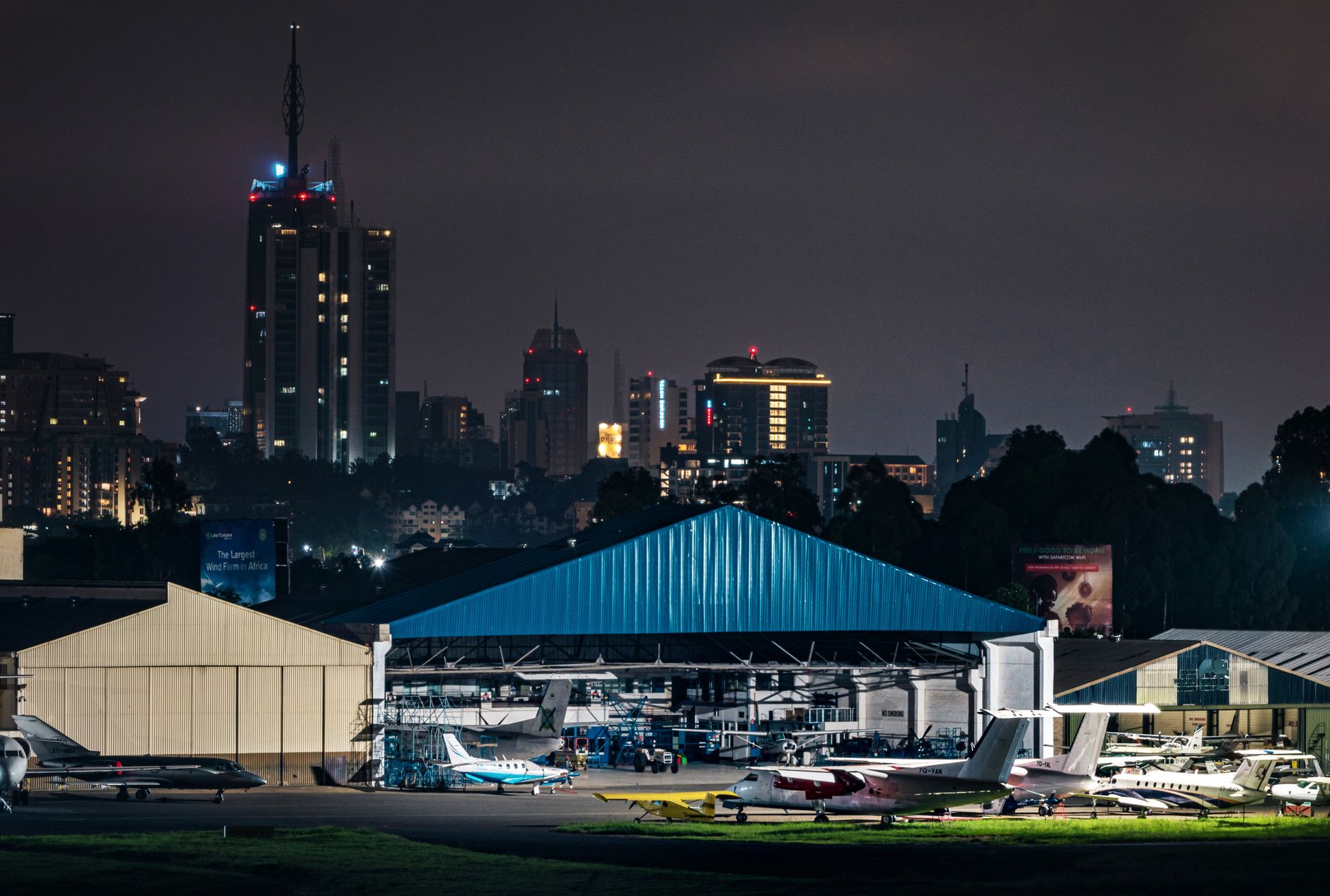 nighttime view of nairobi skyline and airport